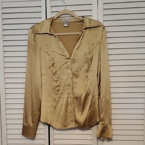 Cache Y2K Gold Silk Blend Blouse
